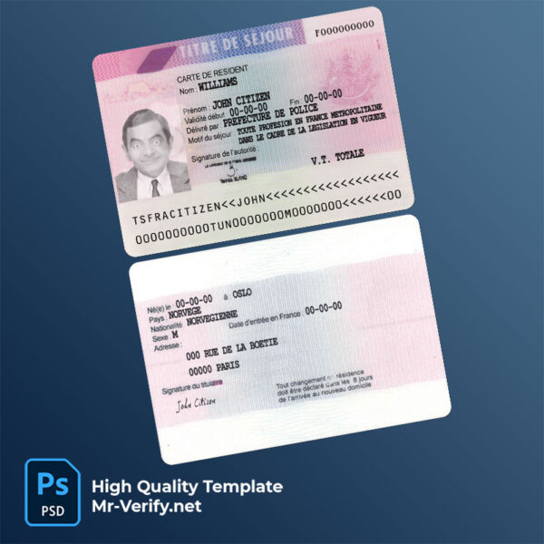 France residence permit (titre de séjour) psd template