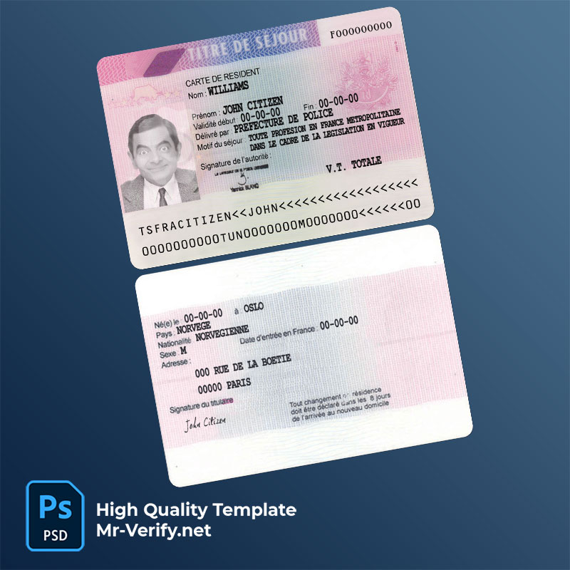 France-residence-permit-new France residence permit (titre de séjour) psd template