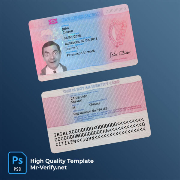 Ireland-residence-permit-psd Ireland residence card PSD template