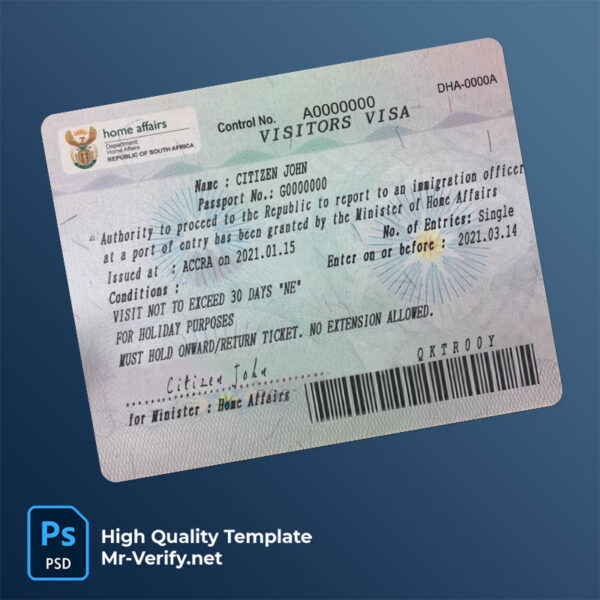 South Africa tourist visa PSD template