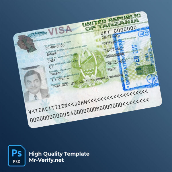 Tanzania travel visa PSD template