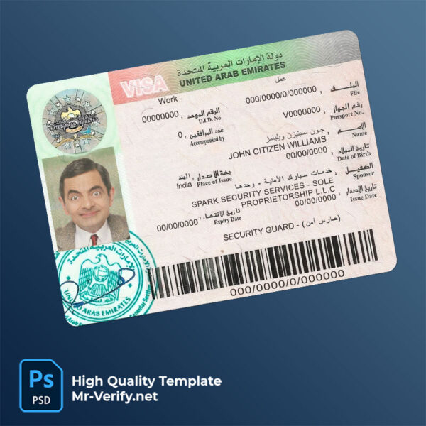 UAE work visa PSD template