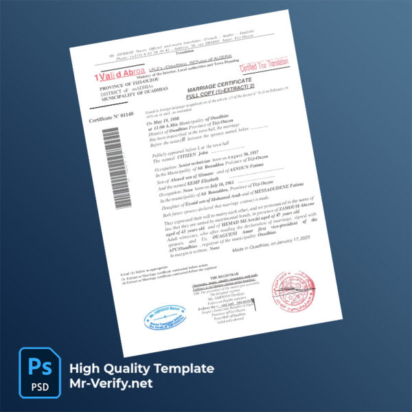 Algeria marriage certificate word and pdf template