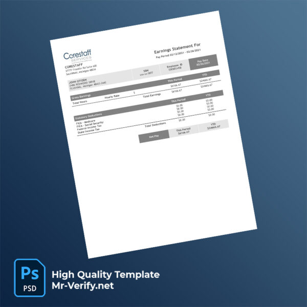 Corestaff Services earning statement word and pdf template