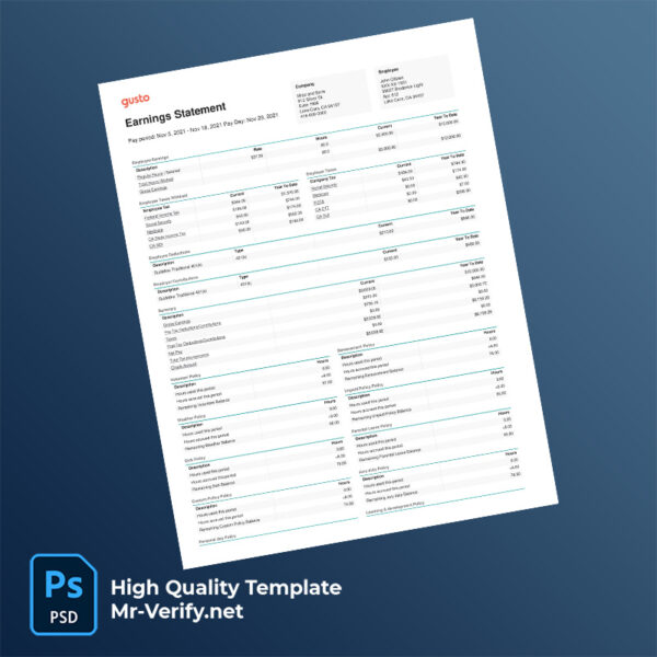 Gusto earning statement word and pdf template