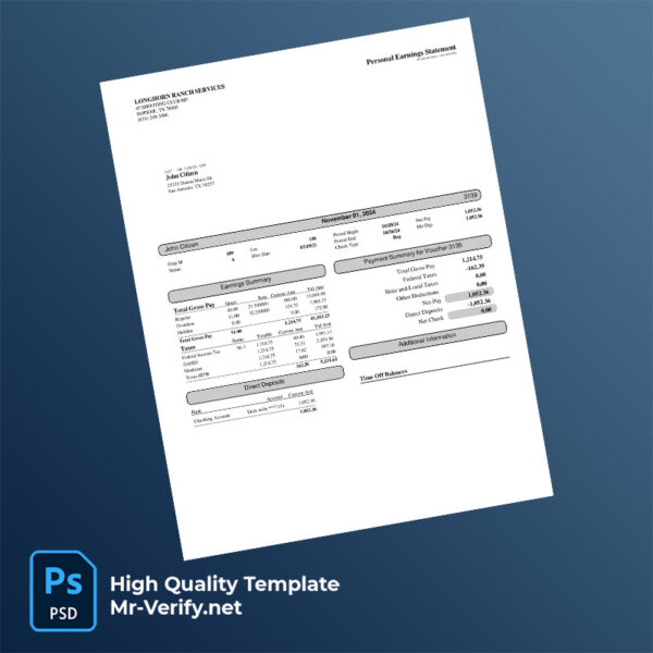 Longhorn Ranch Services earning statement word and pdf template