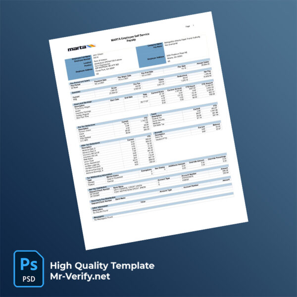 MARTA Employee Self Service Payslip pay stub word and pdf template