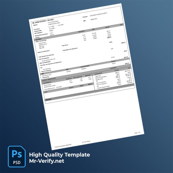 Woolworths Group Limited pay check word and pdf template