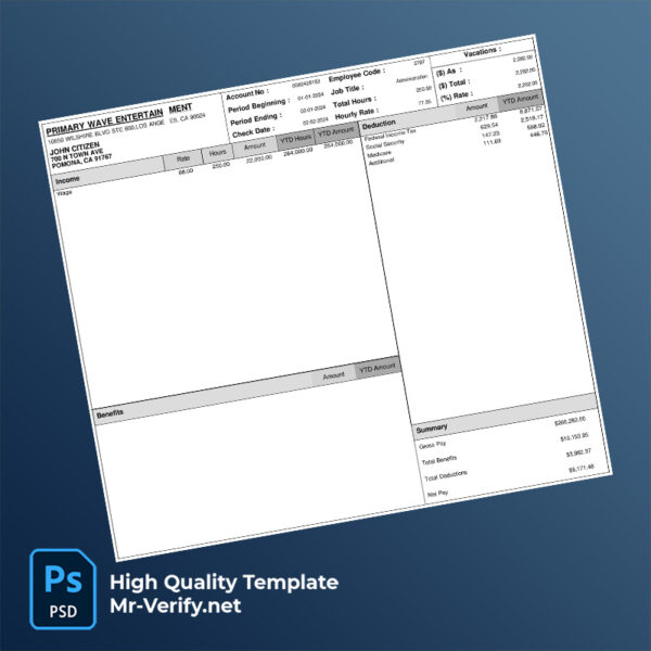 Primary Wave Entertainment earning statement word and pdf template