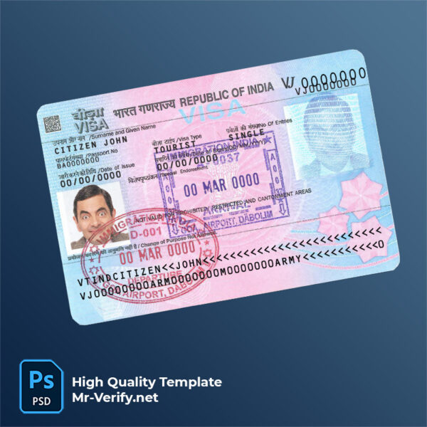 INDIA travel visa PSD template version 2