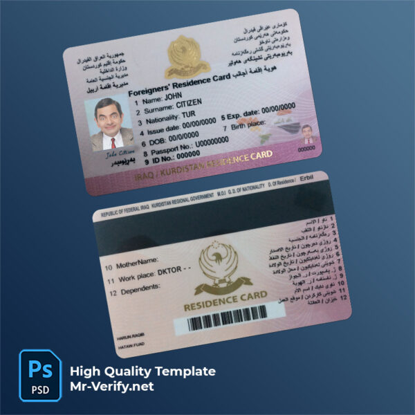 Iraq-Kurdistan-residence-card-PSD-template-with-fonts-mr Iraq (Kurdistan) residence card PSD template, with fonts