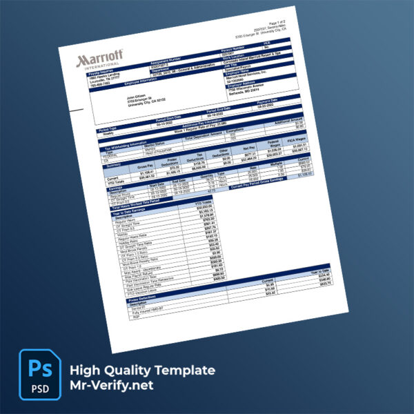 Marriott Hotel Services Inc earning statement word and pdf template