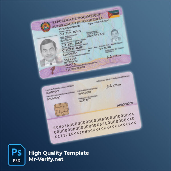 Mozambique-permanent-residence-permit-card-PSD-template-mr Mozambique permanent residence permit card PSD template