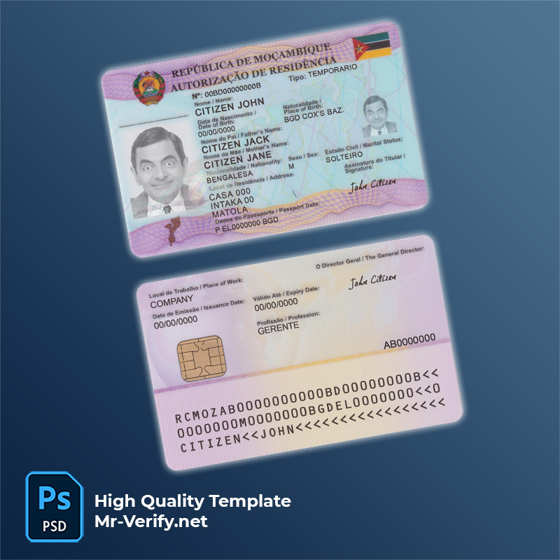 Mozambique-permanent-residence-permit-card-PSD-template-mr Mozambique permanent residence permit card PSD template