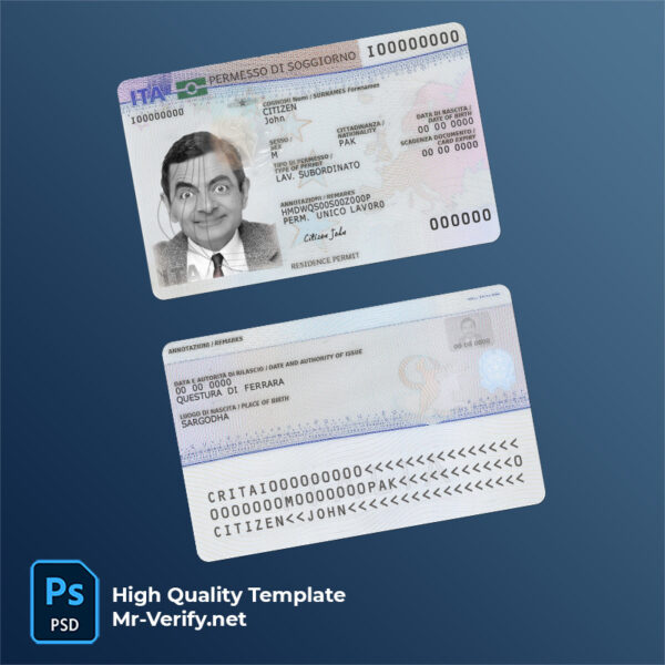 Italy resident permit card psd template new version