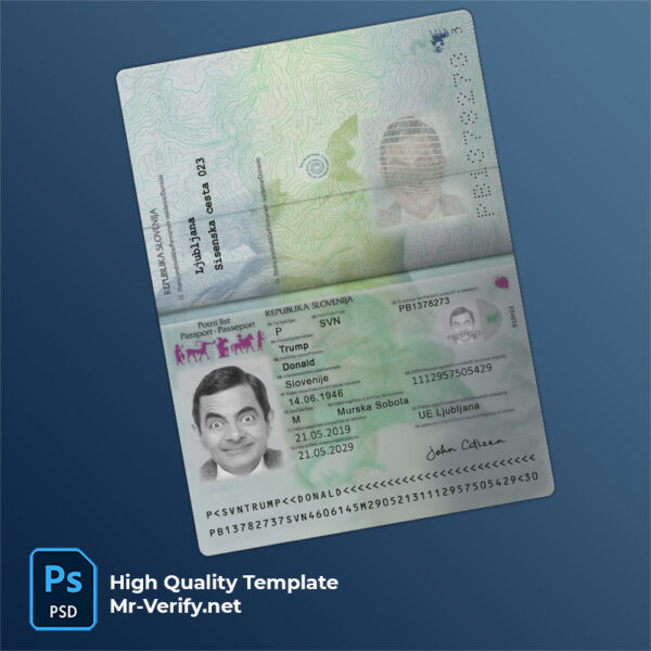 Slovenia Passport PSD Template new version 2019 to present