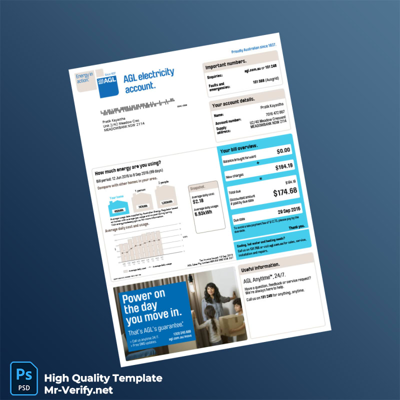Australia AGL Editable Electricity Bill Template in Word and PDF formats Australia AGL Editable Electricity Bill Template in Word and PDF formats