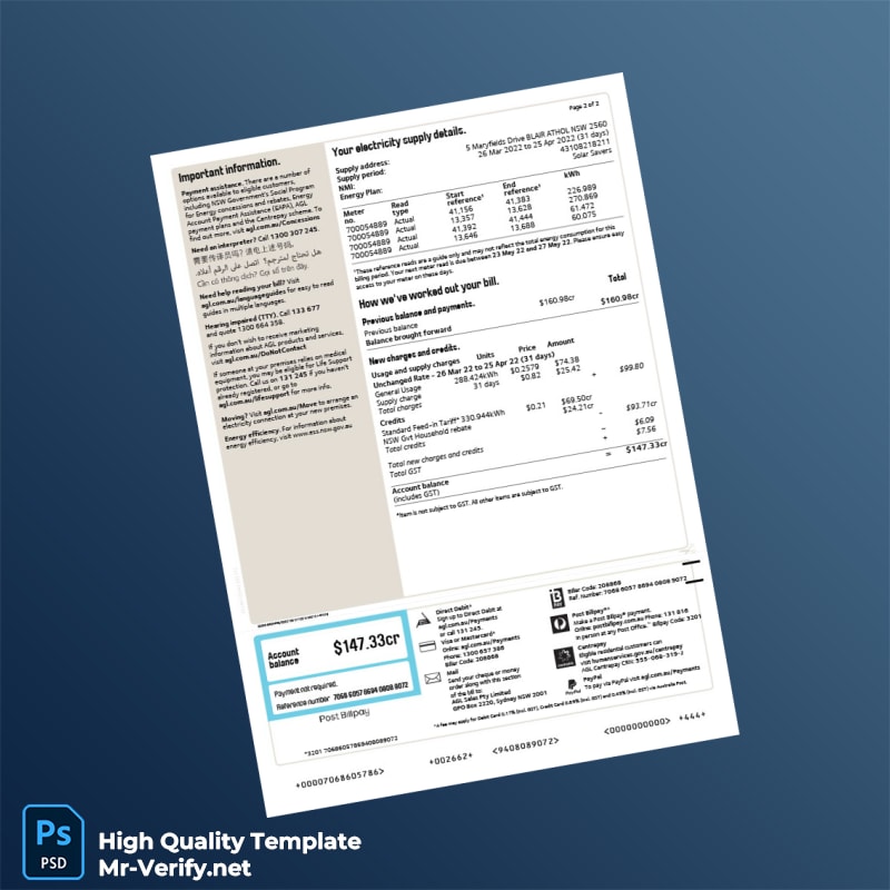 Australia AGL Editable Electricity Bill Template in Word and PDF formats page 2 Australia AGL Editable Electricity Bill Template in Word and PDF formats page 2