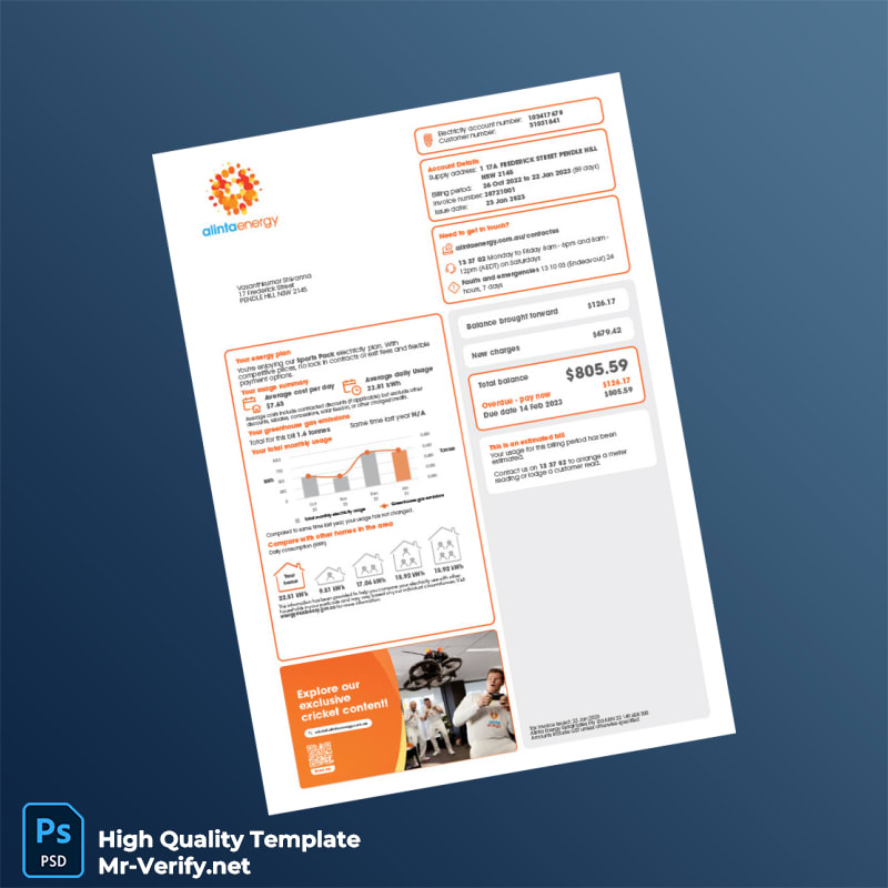 Australia Alinta Energy Editable Utility Bill Template in Word and PDF formats Australia Alinta Energy Editable Utility Bill Template in Word and PDF formats