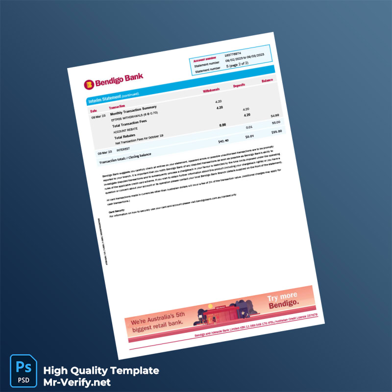 Australia Bendigo Bank Statement Template in Word and PDF formats page 2 Australia Bendigo Bank Statement Template in Word and PDF formats page 2
