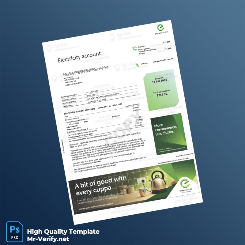 Australia EnergyAustralia Editable Electricity Bill Template in Word and PDF formats Australia EnergyAustralia Editable Electricity Bill Template in Word and PDF formats