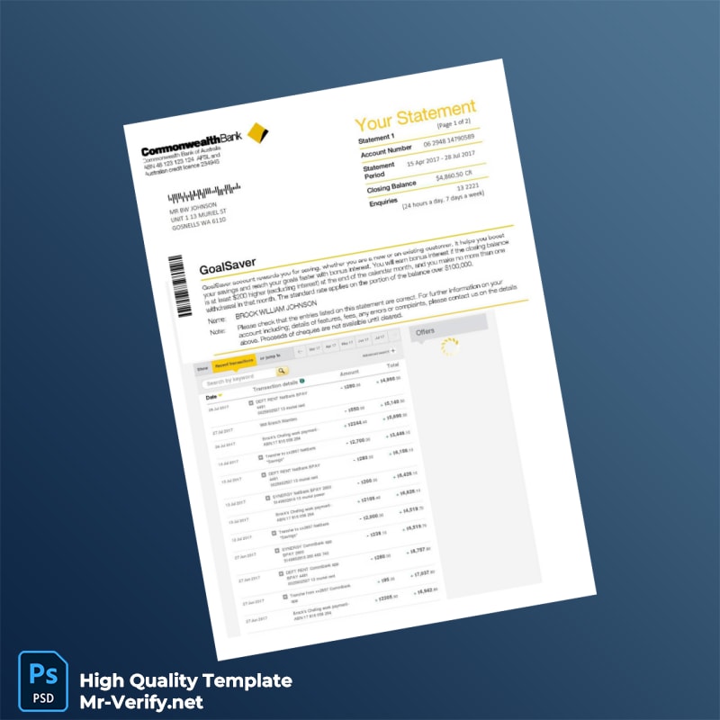 Australia GoalSaver Bank Statement Template in Word and PDF formats Australia GoalSaver Bank Statement Template in Word and PDF formats