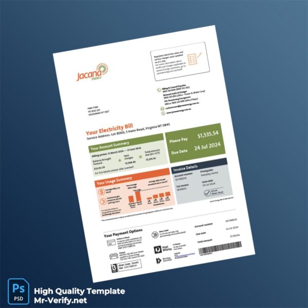 Australia Jacana Energy Editable Electricity Bill Template in Word and PDF formats Australia Jacana Energy Editable Electricity Bill Template in Word and PDF formats