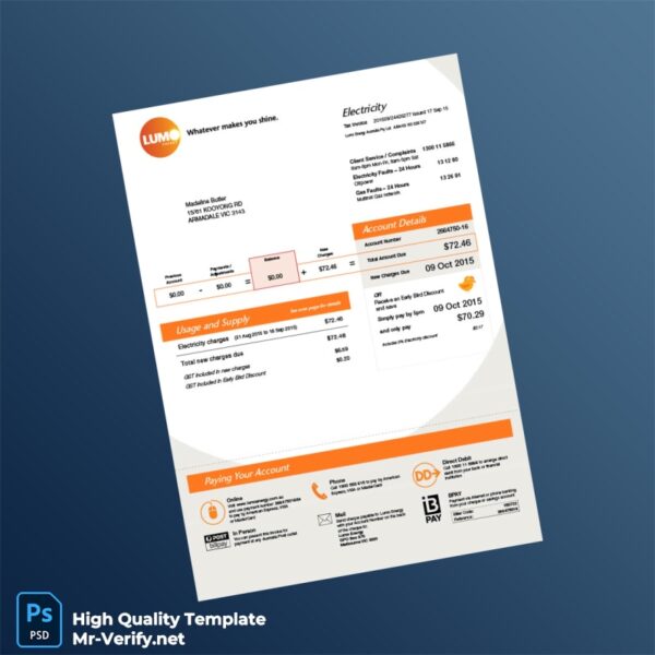 Australia Lumo Energy Editable Electricity Bill Template in Word and PDF formats Australia Lumo Energy Editable Electricity Bill Template in Word and PDF formats