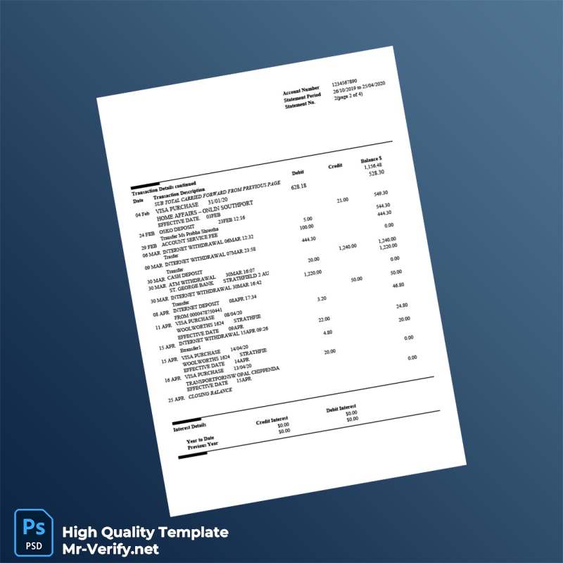 Australia St George Bank Statement Template in Word and PDF formats page 3 Australia St George Bank Statement Template in Word and PDF formats page 3