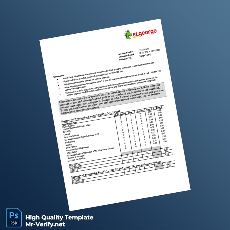 Australia St George Bank Statement Template in Word and PDF formats page 4 Australia St George Bank Statement Template in Word and PDF formats page 4