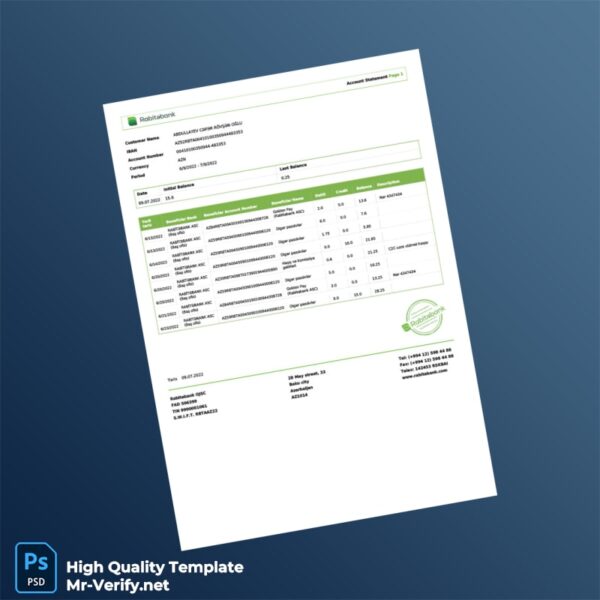 Azerbaijan Rabitabank Bank Statement Template in Word and PDF formats Azerbaijan Rabitabank Bank Statement Template in Word and PDF formats