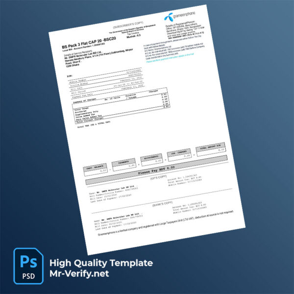 Bangladesh Grameenphone Ltd Editable Tax Invoice Template in Word and PDF formats