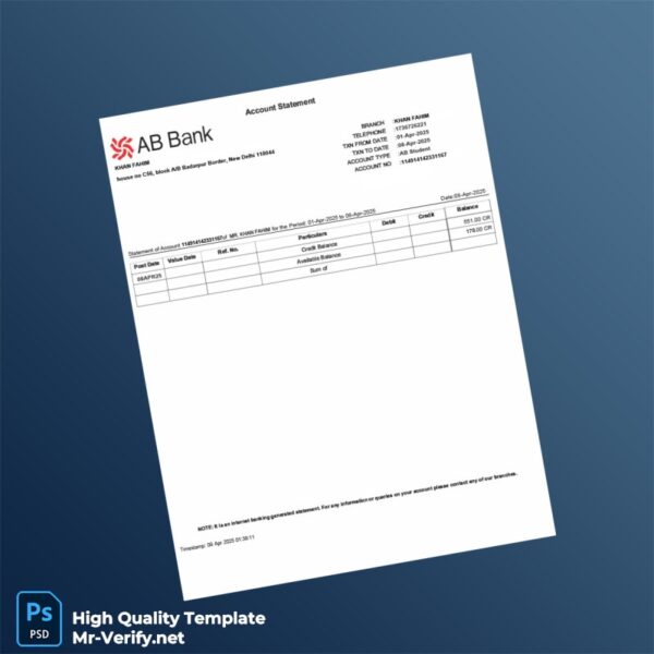 Bangladesh AB Bank Statement Template in Word and PDF formats Bangladesh AB Bank Statement Template in Word and PDF formats