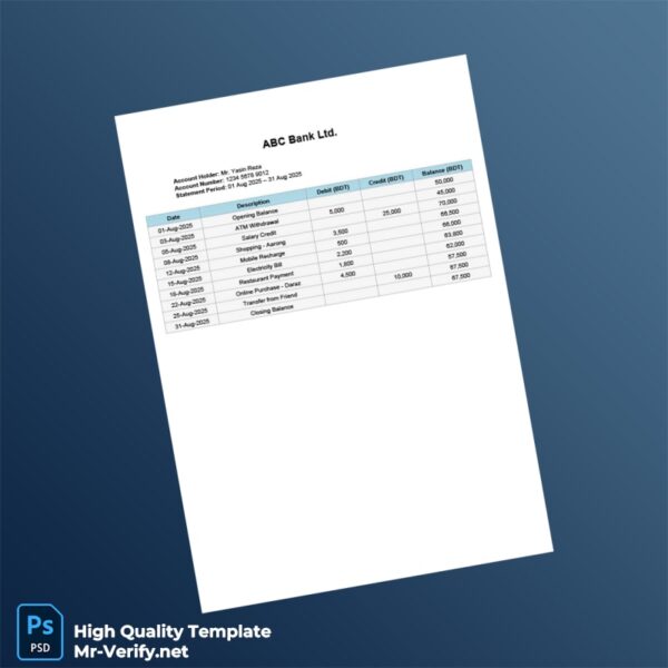Bangladesh ABC Bank Statement Template in Word and PDF formats Bangladesh ABC Bank Statement Template in Word and PDF formats