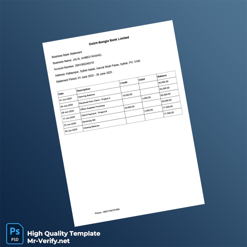 Bangladesh Account Statement Template in Word and PDF formats Bangladesh Account Statement Template in Word and PDF formats