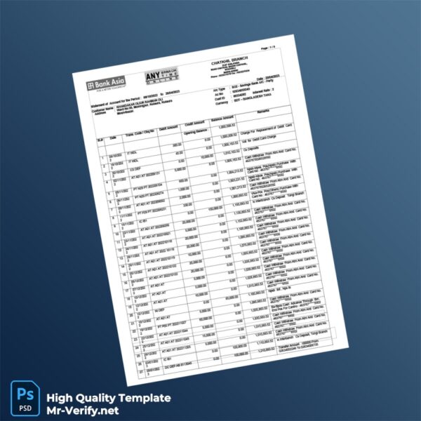 Bangladesh Bank Asia Account Statement Template in Word and PDF formats Bangladesh Bank Asia Account Statement Template in Word and PDF formats