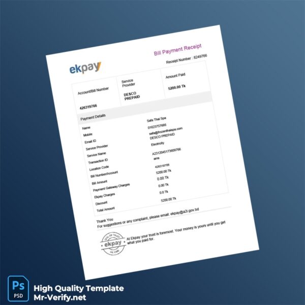 Bangladesh Dhaka Water Supply Sewerage Authority Editable Utility Bill Template in Word and PDF formats