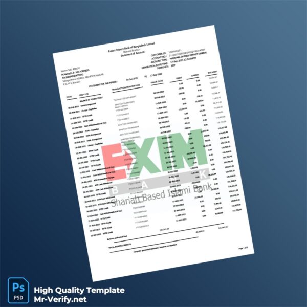 Bangladesh Export Import Bank of Bangladesh Limited Bank Statement Template in Word and PDF formats Bangladesh Export Import Bank of Bangladesh Limited Bank Statement Template in Word and PDF formats