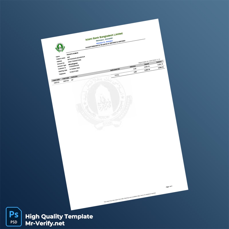 Bangladesh IBBL Bank Statement Template in Word and PDF formats Bangladesh IBBL Bank Statement Template in Word and PDF formats