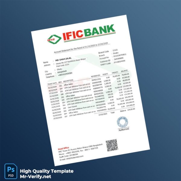 Bangladesh IFIC Bank Statement Template in Word and PDF formats Bangladesh IFIC Bank Statement Template in Word and PDF formats