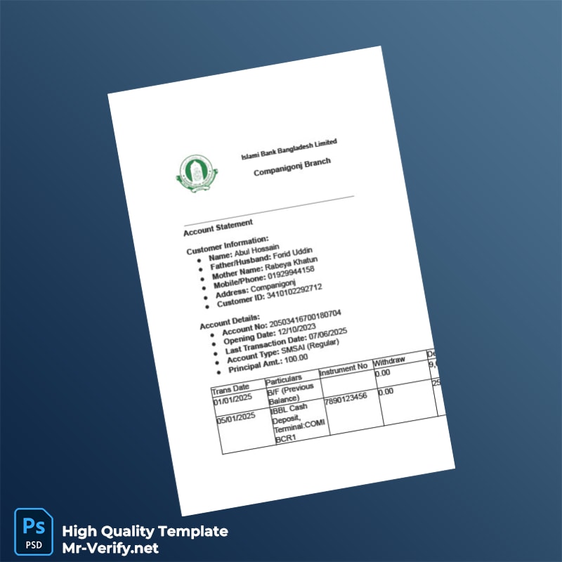 Bangladesh Islami Bank Limited Editable Account Statement Template in Word and PDF formats Bangladesh Islami Bank Limited Editable Account Statement Template in Word and PDF formats