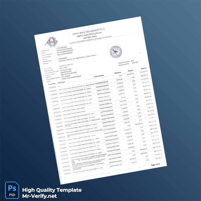 Bangladesh Islami Bank Statement Template in Word and PDF formats Bangladesh Islami Bank Statement Template in Word and PDF formats