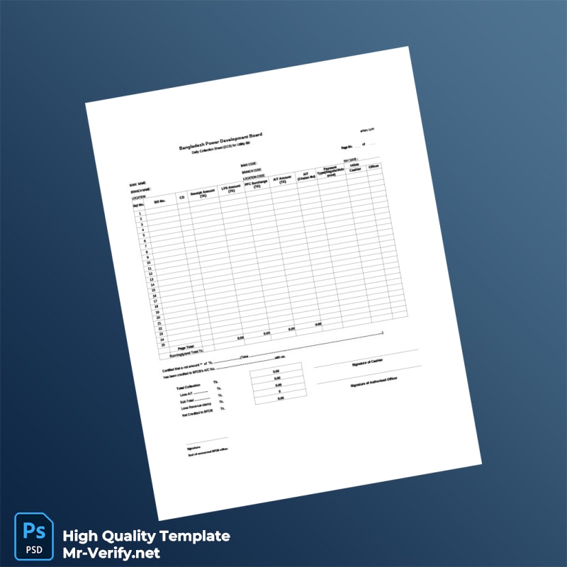 Bangladesh Power Development Board Editable Daily Collection Sheet DCS Template in Word and PDF formats Bangladesh Power Development Board Editable Daily Collection Sheet DCS Template in Word and PDF formats