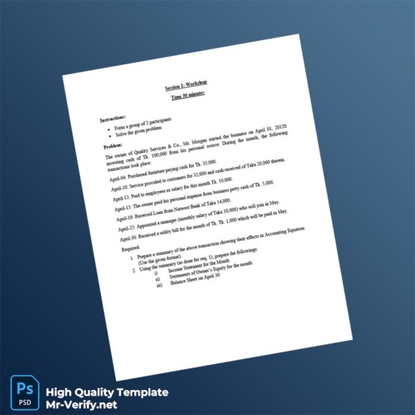 Bangladesh Quality Services Co Editable Workshop Problem Template in Word and PDF formats