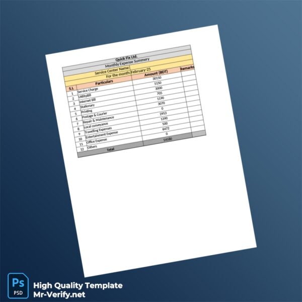 Bangladesh Quick Fix Ltd Editable Petty Cash Details Template in Word and PDF formats Bangladesh Quick Fix Ltd Editable Petty Cash Details Template in Word and PDF formats