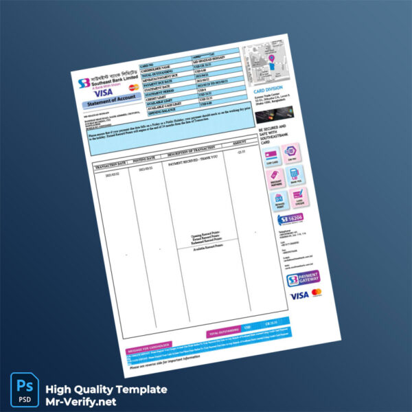 Bangladesh Southeast Bank Credit Card Statement Template in Word and PDF formats Bangladesh Southeast Bank Credit Card Statement Template in Word and PDF formats