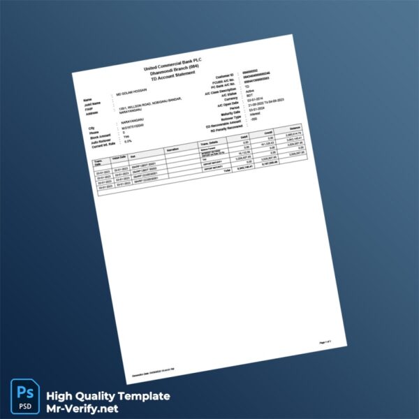 Bangladesh United Commercial Bank Bank Statement Template in Word and PDF formats