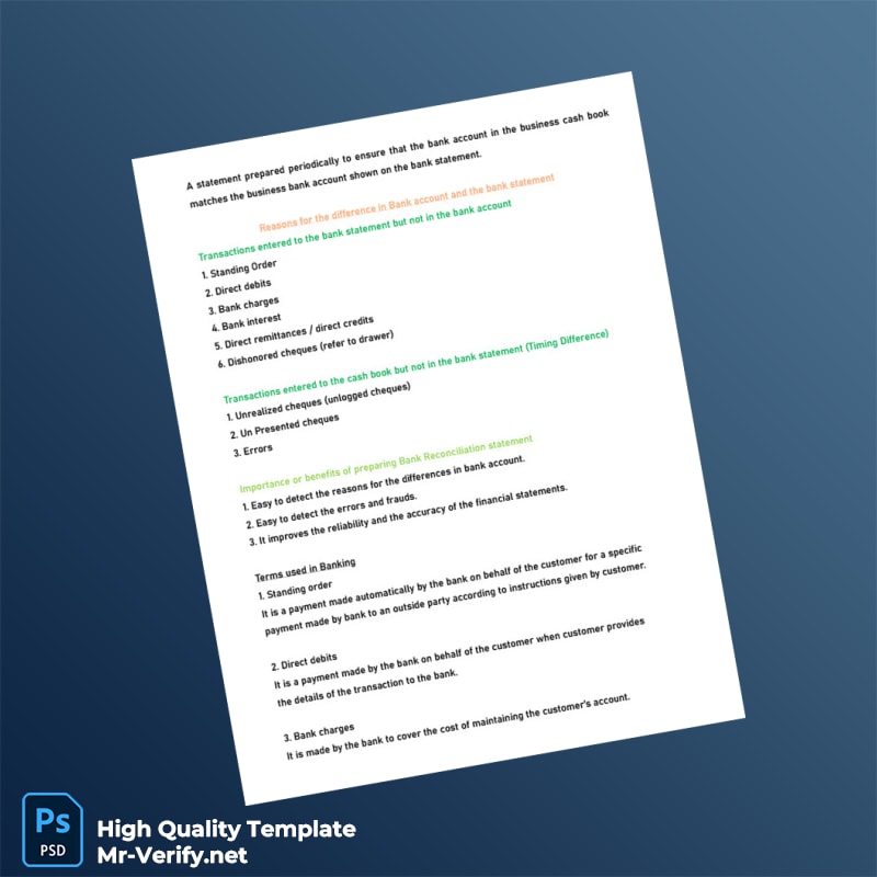 Bank Rec Template in Word and PDF formats Bank Rec Template in Word and PDF formats