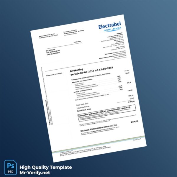 Belgium Electrabel Editable Electricity Bill Template in Word and PDF formats Belgium Electrabel Editable Electricity Bill Template in Word and PDF formats