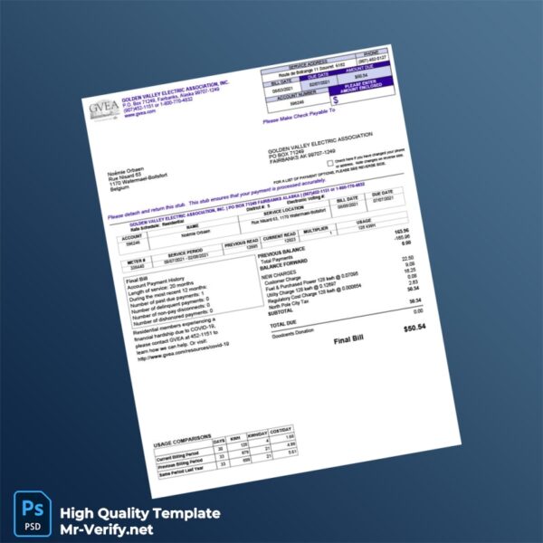 Belgium Golden Valley Electric Association Editable Electricity Bill Template in Word and PDF formats Belgium Golden Valley Electric Association Editable Electricity Bill Template in Word and PDF formats
